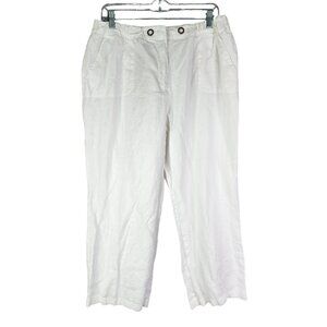 Womens White Charter Club Capri Pants Classic Fit 100% Linen Hi Rise Size 14